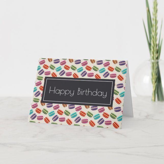Cute Colorful Macarons Pattern Happy Birthday Card (Front)