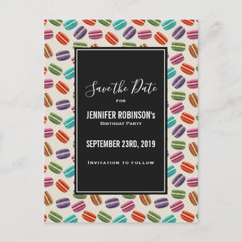 Cute Colorful Macarons Pattern Save the Date Postcard