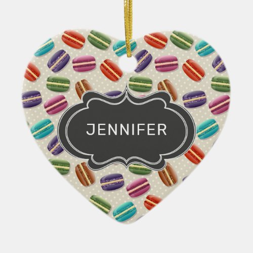 Cute Colorful Macarons Pattern with Fancy Frame Ceramic Ornament