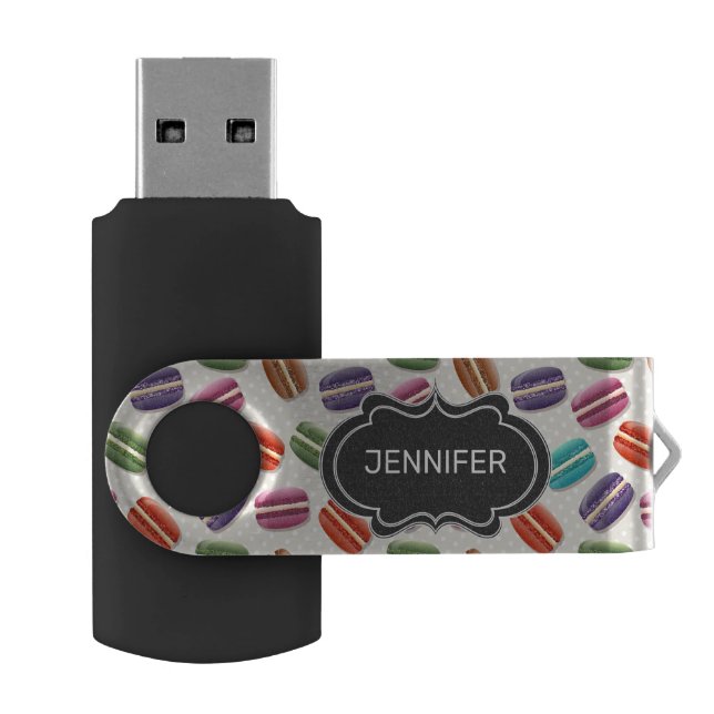 Cute Colorful Macarons Pattern with Fancy Frame Flash Drive (Opened)