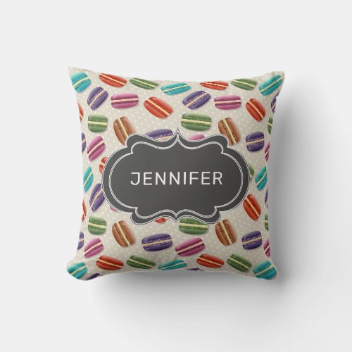 Cute Colorful Macarons Pattern with Fancy Frame Throw Pillow