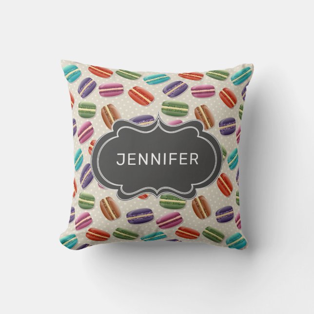 Cute Colorful Macarons Pattern with Fancy Frame Throw Pillow (Front)