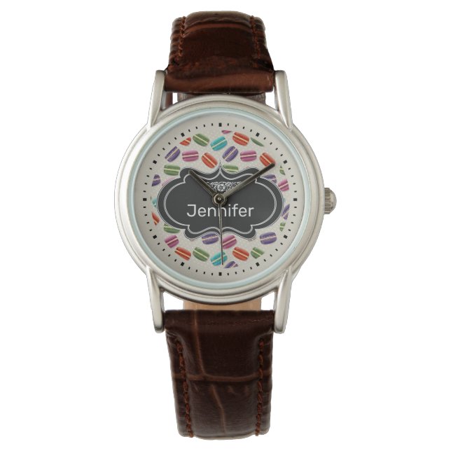 Cute Colorful Macarons Pattern with Fancy Frame Watch (Front)