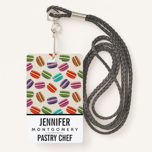 Cute Colorful Macarons Pattern with Polka Dots Badge (Front with Lanyard)