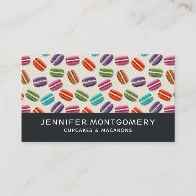 Cute Colorful Macarons Pattern with Polka Dots Business Card (Front)