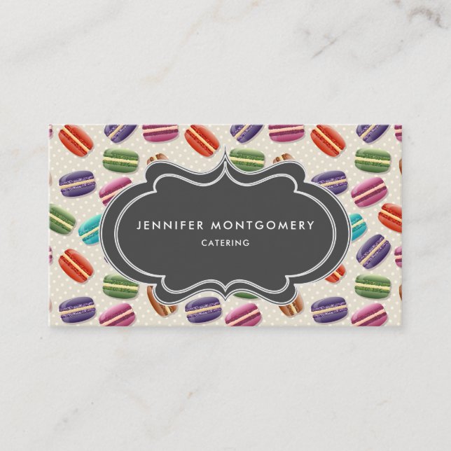 Cute Colorful Macarons Pattern with Polka Dots Business Card (Front)