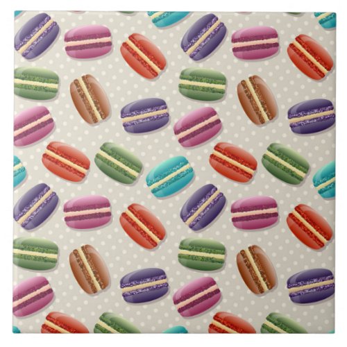 Cute Colorful Macarons Pattern with Polka Dots Ceramic Tile