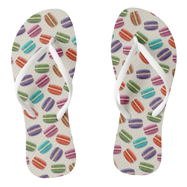 Cute Colorful Macarons Pattern with Polka Dots Flip Flops (Footbed)