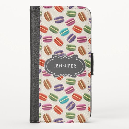Cute Colorful Macarons Pattern with Polka Dots iPhone X Wallet Case