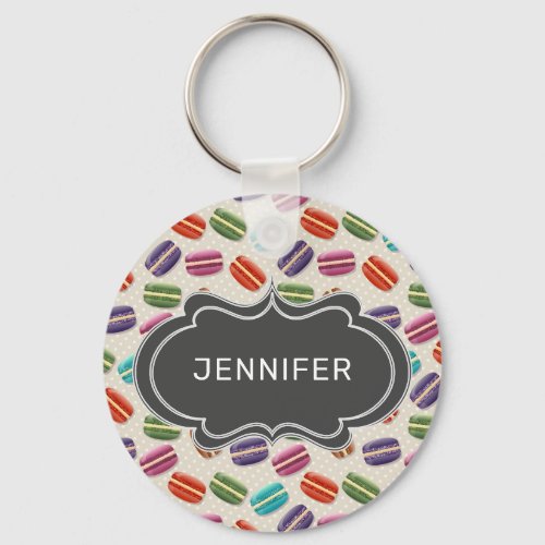 Cute Colorful Macarons Pattern with Polka Dots Keychain