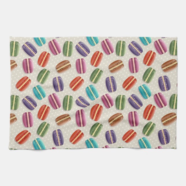 Cute Colorful Macarons Pattern with Polka Dots Kitchen Towel (Horizontal)