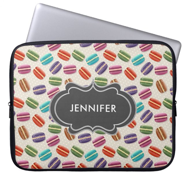 Cute Colorful Macarons Pattern with Polka Dots Laptop Sleeve (Front)