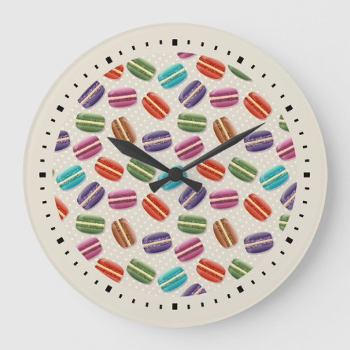 Cute Colorful Macarons Pattern with Polka Dots Large Clock