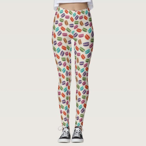 Cute Colorful Macarons Pattern with Polka Dots Leggings