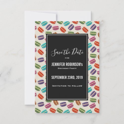 Cute Colorful Macarons Pattern with Polka Dots Save The Date