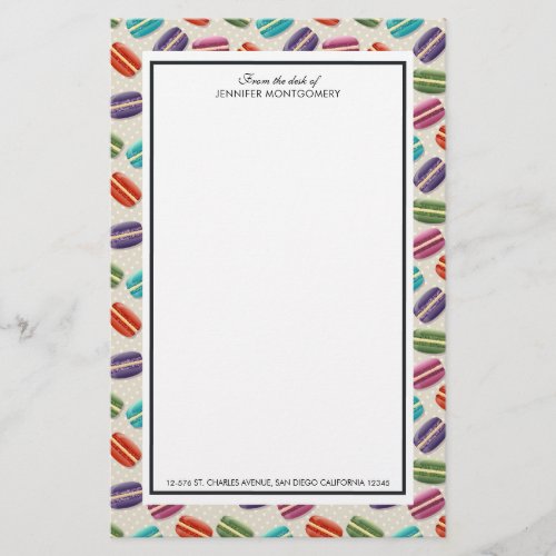 Cute Colorful Macarons Pattern with Polka Dots Stationery