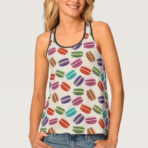 Cute Colorful Macarons Pattern with Polka Dots Tank Top