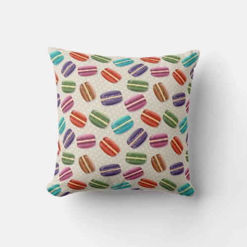 Cute Colorful Macarons Pattern with Polka Dots Throw Pillow
