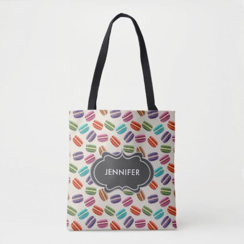 Cute Colorful Macarons Pattern with Polka Dots Tote Bag