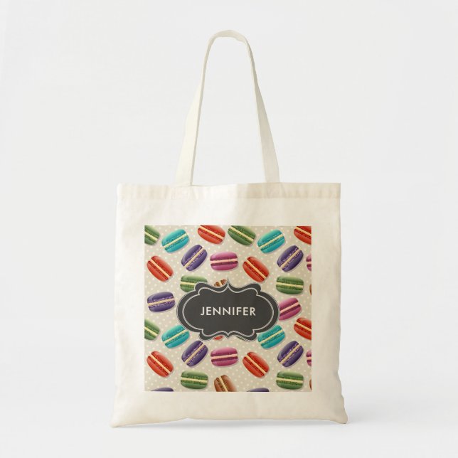 Cute Colorful Macarons Pattern with Polka Dots Tote Bag (Front)