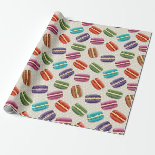 Cute Colorful Macarons Pattern with Polka Dots Wrapping Paper
