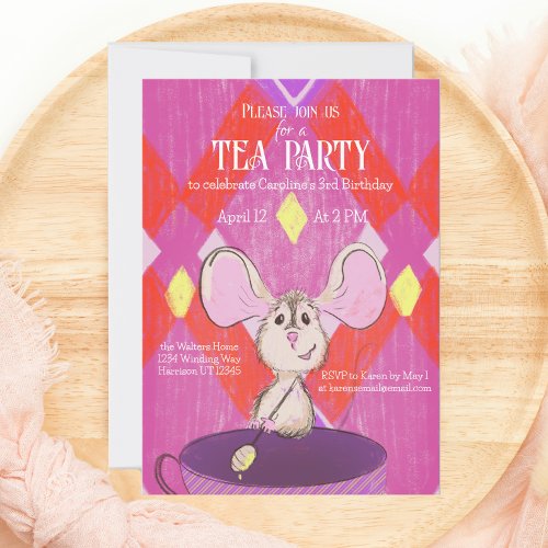 Cute Colorful Mad Tea Party Birthday Invitation