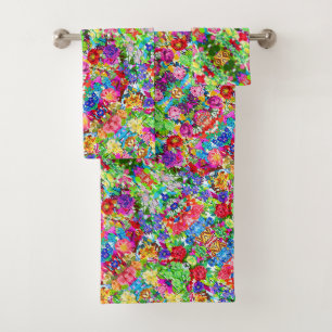 Cute colorful magic flowers bath towel set