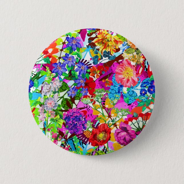 Cute colorful magic flowers button (Front)
