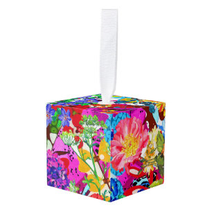 Cute colorful magic flowers cube ornament