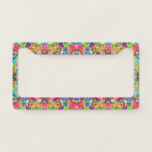 Cute colorful magic flowers license plate frame