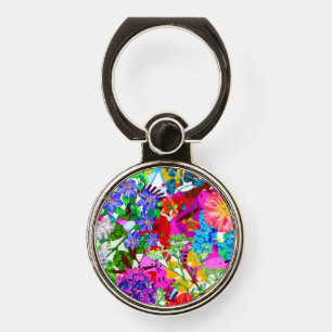 Cute colorful magic flowers phone ring stand