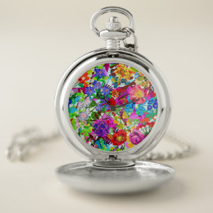 Cute colorful magic flowers pocket watch