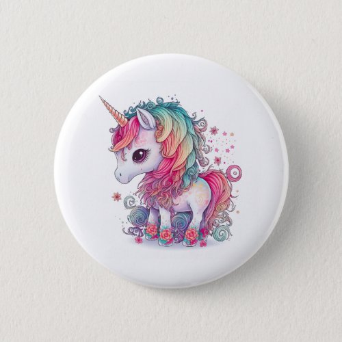 Cute Colorful Magical Creature Unicorn Artwork  Button