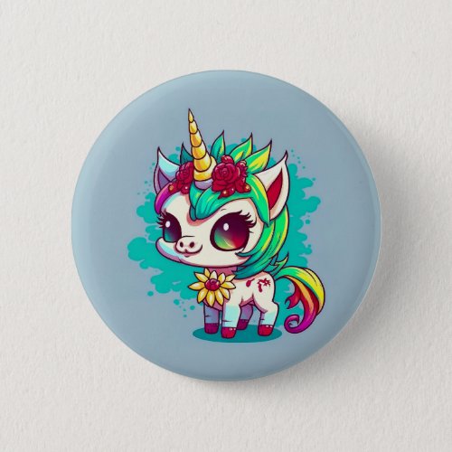 Cute Colorful Magical Creature Unicorn Artwork  Button