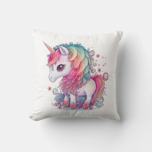 Cute Colorful Magical Creature Unicorn Artwork   Throw Pillow