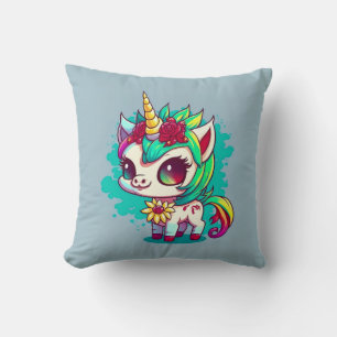 Cute Colorful Magical Creature Unicorn Artwork Throw Pillow