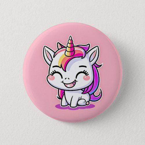 Cute Colorful Magical Happy Unicorn Artwork  Button