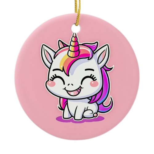 Cute Colorful Magical Happy Unicorn Artwork | Ceramic Ornament