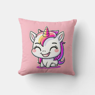 Cute Colorful Magical Happy Unicorn Artwork Throw Pillow