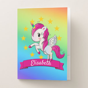 Cute Colorful Magical Unicorn Kids Name Pocket Folder
