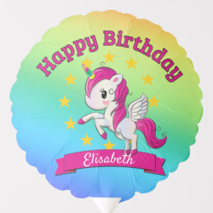 Cute Colorful Magical Unicorn Rainbow Kids Name Balloon