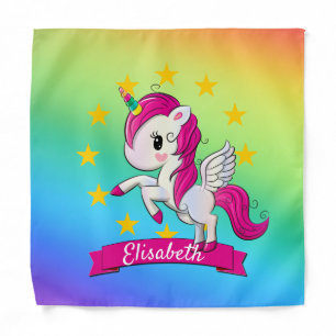 Cute Colorful Magical Unicorn Rainbow Kids Name Bandana