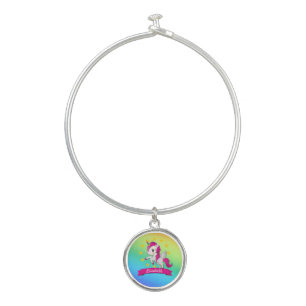Cute Colorful Magical Unicorn Rainbow Kids Name Bangle Bracelet