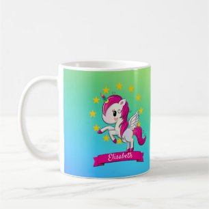 Cute Colorful Magical Unicorn Rainbow Kids Name Coffee Mug