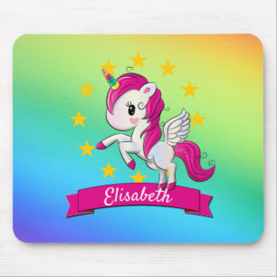 Cute Colorful Magical Unicorn Rainbow Kids Name Mouse Pad