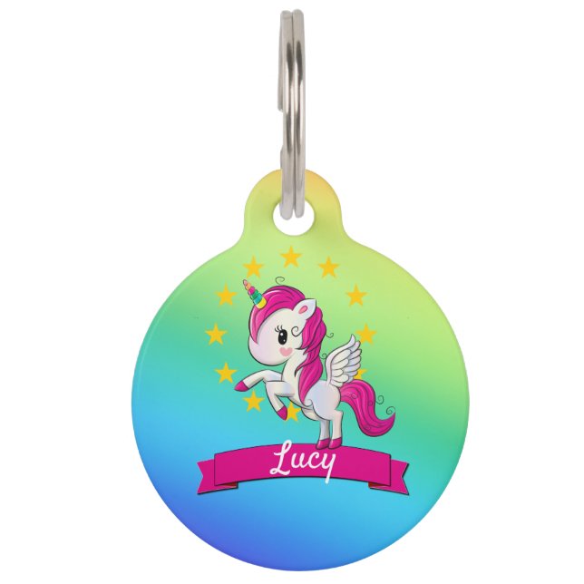 Cute Colorful Magical Unicorn Rainbow Kids Name Pet ID Tag (Front)