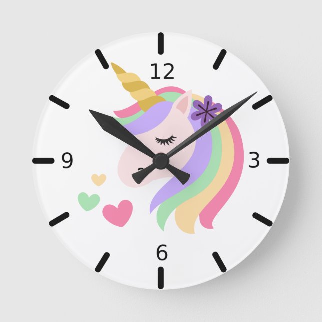 Cute Colorful Magical Unicorn Round Clock (Front)