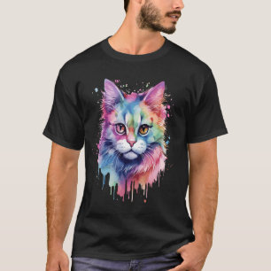 Cute Colorful Maine Coon Cat Face For Cat Lover T-Shirt