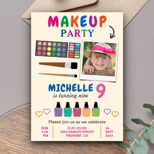 Cute Colorful Makeup Party Girls Birthday Invite