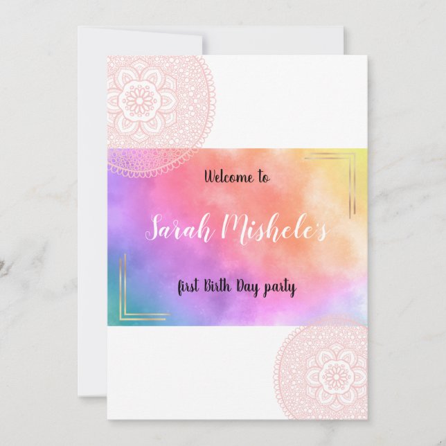 Cute colorful mandala custom birthday Invitation (Front)